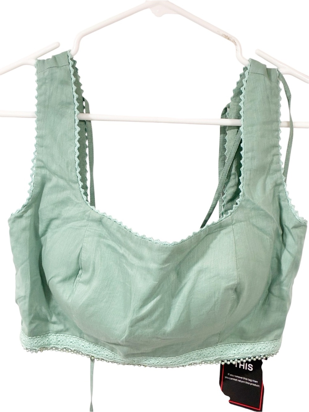 Kalki Mint Green Silk Blend Sleeveless Cropped Top Padded Tie Back NEW
